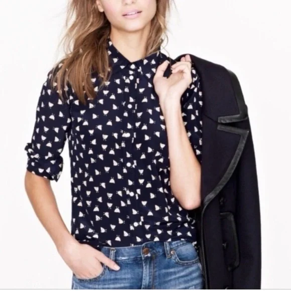 J. Crew French Hen Silk Blouse - Picture 1 of 11